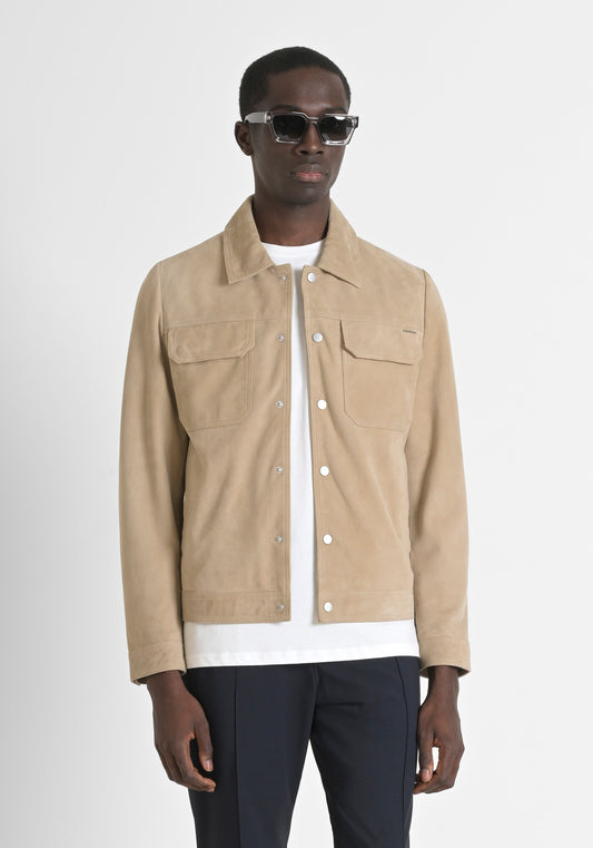 Coat Slim Fit In Suede Real Le