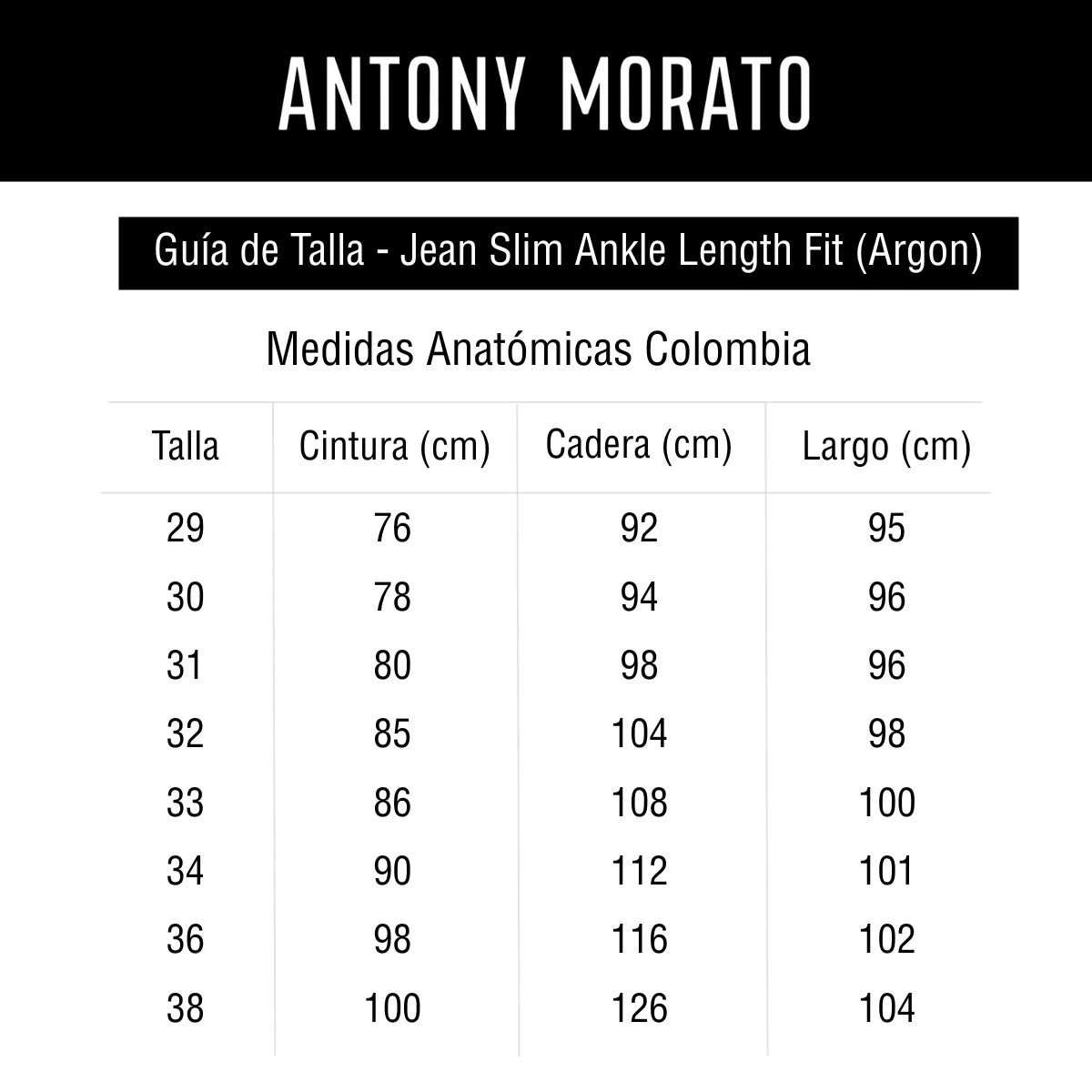 Guía de tallas jean-slim-ankle-length-fit